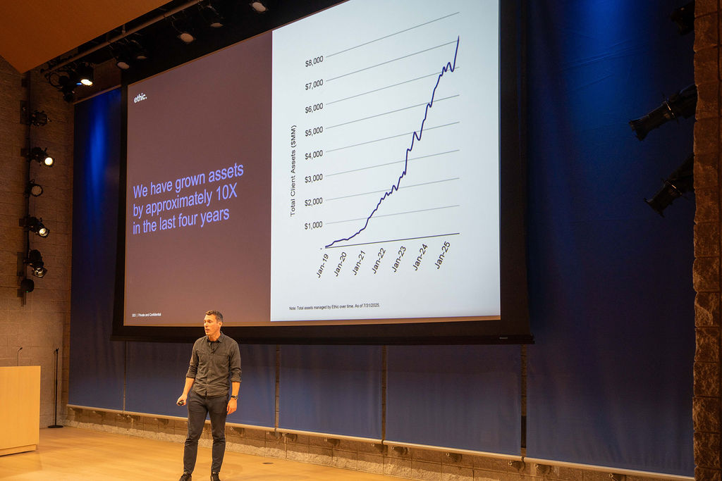 ethic. founder presenting growth chart