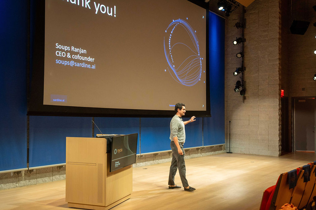 Sardine CEO Soups Ranjan closing his demo day presentation