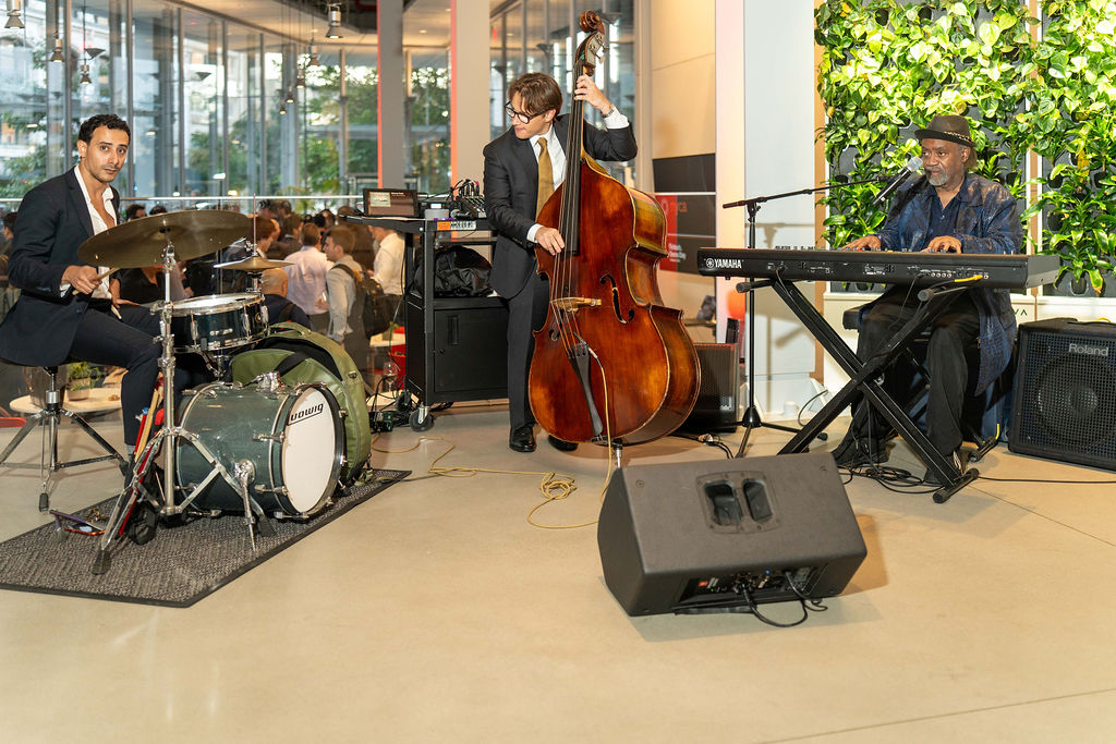Jazz trio performing during cocktail hour